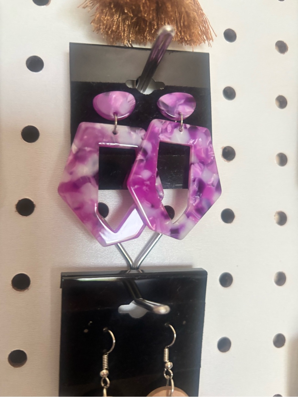 Purple Resin Geometric Drop Earrings